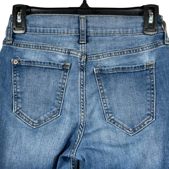 Old Navy SZ 0R Boyfriend Straight Crop Jeans Stretch Whiskered Low-Rise Blue - Picture 4 of 9